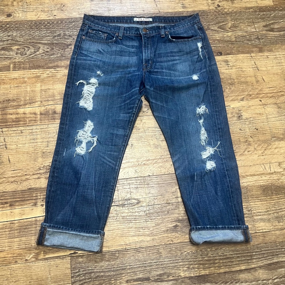J Brand Camille Distressed Relaxed Cropped Jeans Dark Wash 1257C066 Size 31
